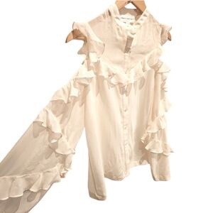 Robert Rodriguez silk cold shoulder frilly cream blouse